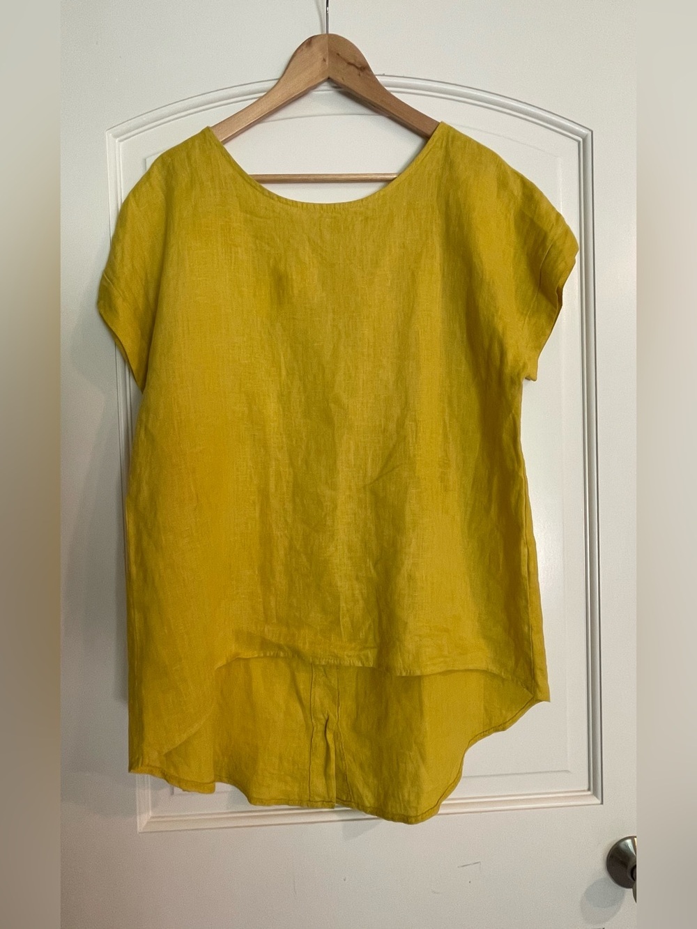 Terzo Millennio Linen Button Back Tunic Top Yellow Size S Lagenlook Minimalist